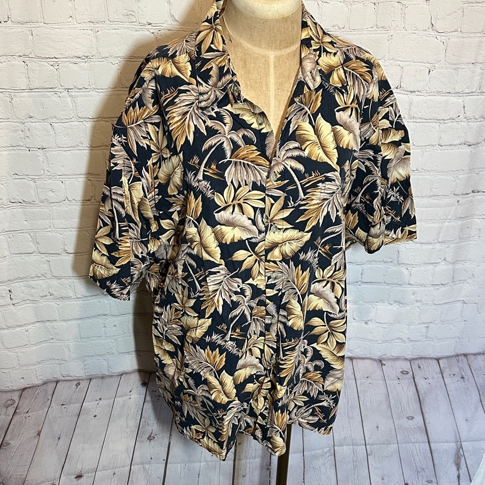 Pierre Cardin Mens XL Tropical Palm Cotton Button Down Shirt Vacation Resort